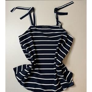 Nautical Banana Republic Medium Tie Strap Silky Tank Top Navy White Stripe
